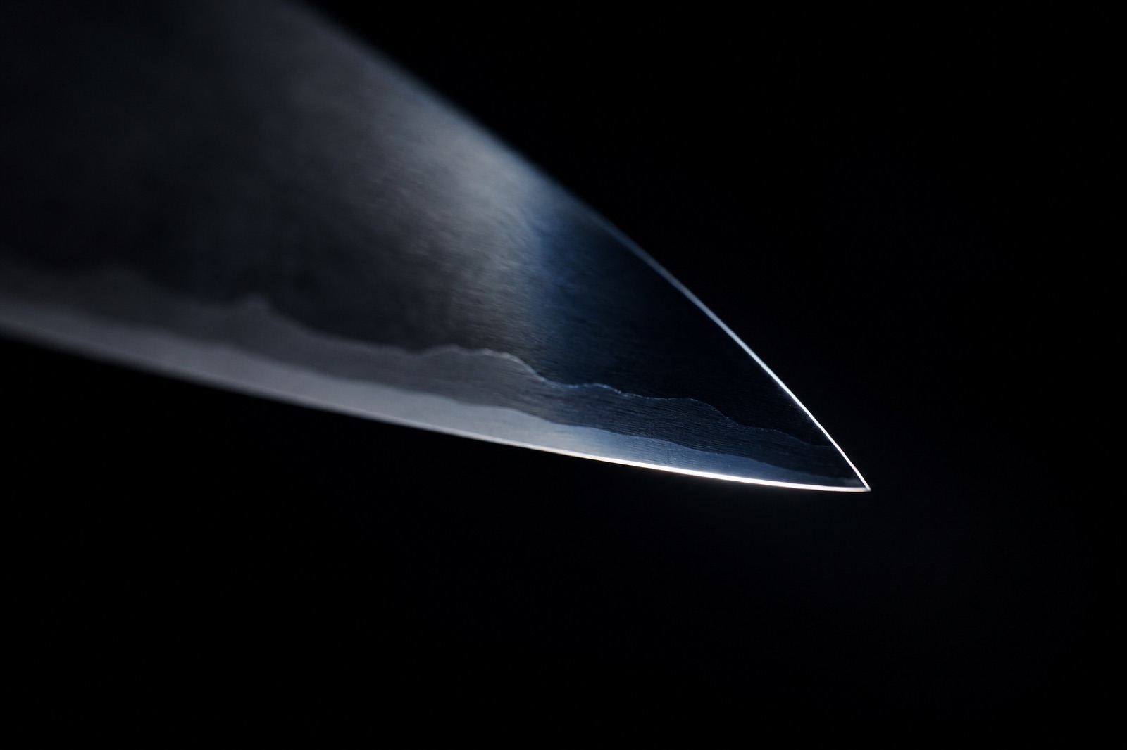Macro of a laminated Japanese knife's razor-thin edge